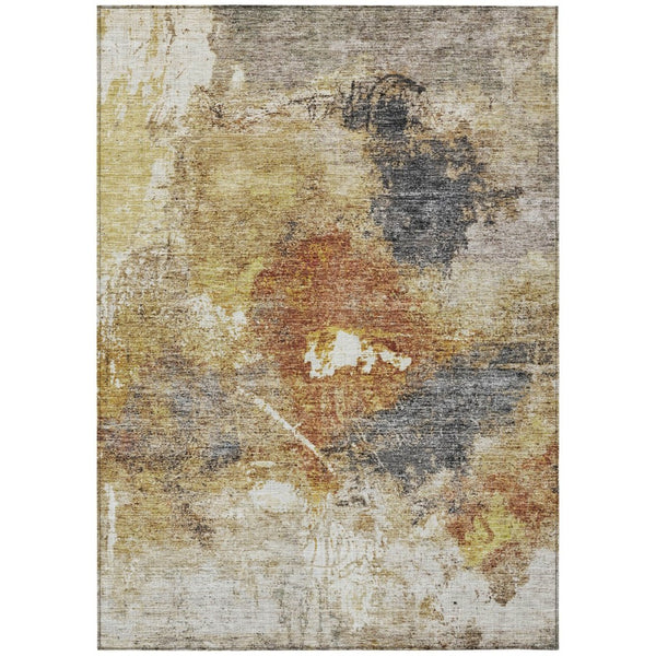 HomeRoots 5' Contemporary Abstract Washable Area Rug in Taupe, Black, and Copper for Indoor/Outdoor Use 5' X 8' 606026