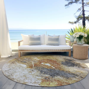 Homeroots 3' Taupe Black And Copper Abstract Washable Area Rug – Perfect For Indoor Or Outdoor Spaces! 8' Round Polyester 606027