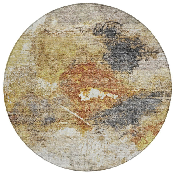 HomeRoots 5' Contemporary Abstract Washable Area Rug in Taupe, Black, and Copper for Indoor/Outdoor Use 8' Round 606027