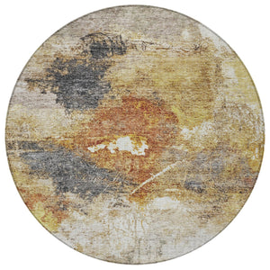 Homeroots 3' Taupe Black And Copper Abstract Washable Area Rug – Perfect For Indoor Or Outdoor Spaces! 8' Round Polyester 606027