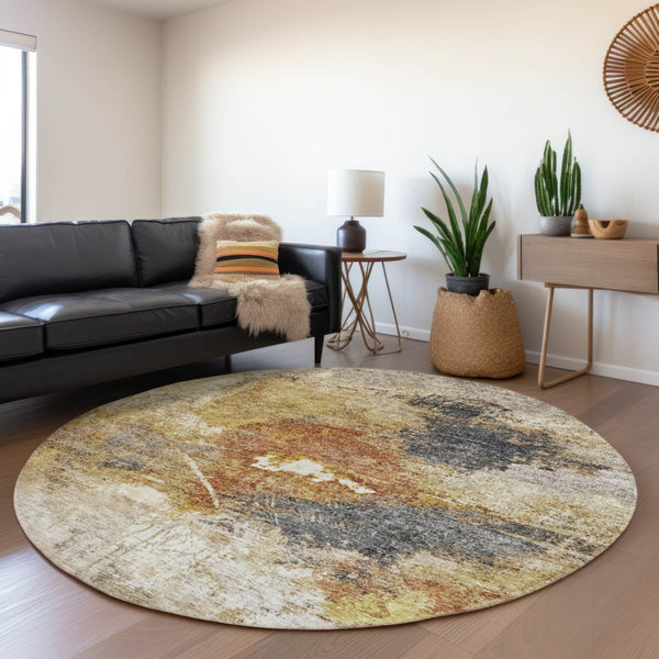 Homeroots 3' Taupe Black And Copper Abstract Washable Area Rug – Perfect For Indoor Or Outdoor Spaces! 8' Round Polyester 606027