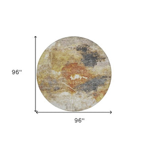 Homeroots 3' Taupe Black And Copper Abstract Washable Area Rug – Perfect For Indoor Or Outdoor Spaces! 8' Round Polyester 606027