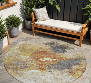 Homeroots 3' Taupe Black And Copper Abstract Washable Area Rug – Perfect For Indoor Or Outdoor Spaces! 8' Round Polyester 606027
