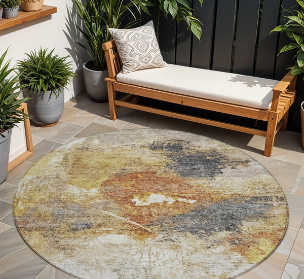 Homeroots 3' Taupe Black And Copper Abstract Washable Area Rug – Perfect For Indoor Or Outdoor Spaces! 8' Round Polyester 606027