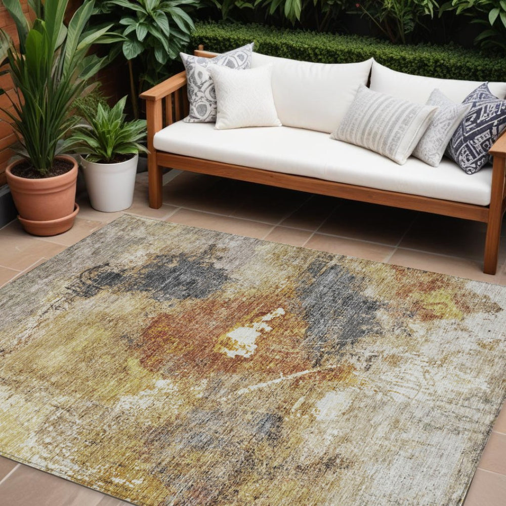HomeRoots 9' X 12' Taupe Black Copper Abstract Rug - Durable Indoor/Outdoor Area Rug, Easy Care & Stylish Design 606029