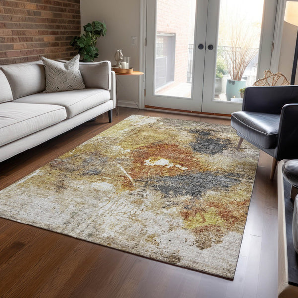 Homeroots 3' Taupe Black And Copper Abstract Washable Area Rug – Perfect For Indoor Or Outdoor Spaces! 9' X 12' Polyester 606029