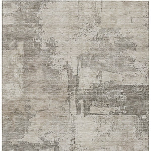 Homeroots 3' Linen And Gray Abstract Washable Area Rug - Stylish Indoor/Outdoor Design For High Traffic Spaces 3' X 5' Polyester 606031