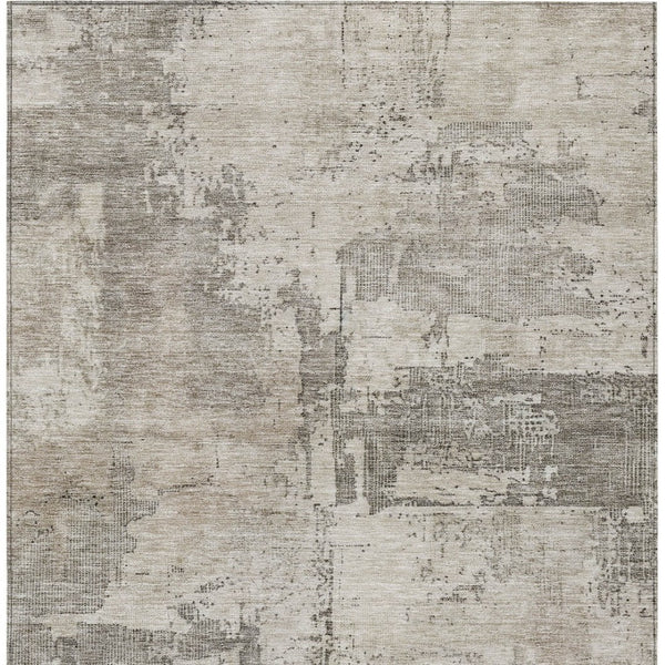 Homeroots 3' Linen And Gray Abstract Washable Area Rug - Stylish Indoor/Outdoor Design For High Traffic Spaces 3' X 5' Polyester 606031