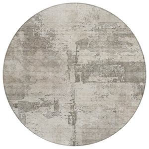 HomeRoots 5' Linen and Gray Abstract Area Rug - Stylish, Durable, Washable for Indoor and Outdoor Spaces 8' Round 606033