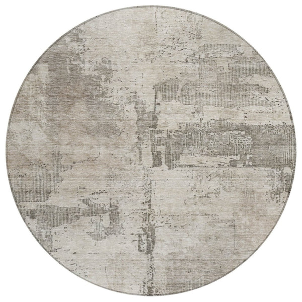 HomeRoots 5' Linen and Gray Abstract Area Rug - Stylish, Durable, Washable for Indoor and Outdoor Spaces 8' Round 606033