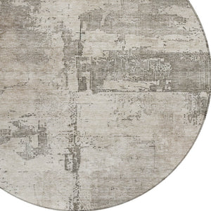 Homeroots 3' Linen And Gray Abstract Washable Area Rug - Stylish Indoor/Outdoor Design For High Traffic Spaces 8' Round Polyester 606033