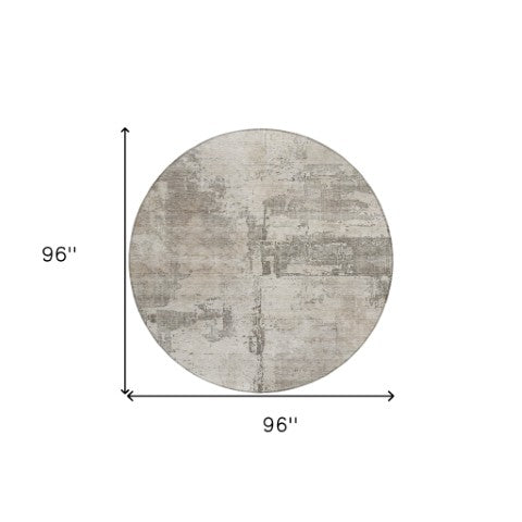 Homeroots 3' Linen And Gray Abstract Washable Area Rug - Stylish Indoor/Outdoor Design For High Traffic Spaces 8' Round Polyester 606033