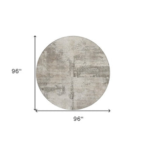 Homeroots 3' Linen And Gray Abstract Washable Area Rug - Stylish Indoor/Outdoor Design For High Traffic Spaces 8' Round Polyester 606033