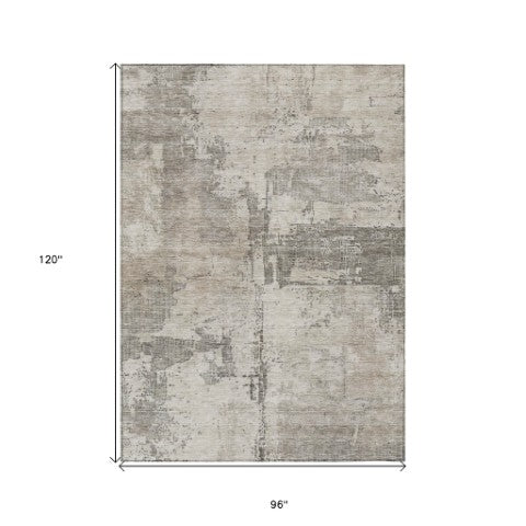 Homeroots 3' Linen And Gray Abstract Washable Area Rug - Stylish Indoor/Outdoor Design For High Traffic Spaces 8' X 10' Polyester 606034