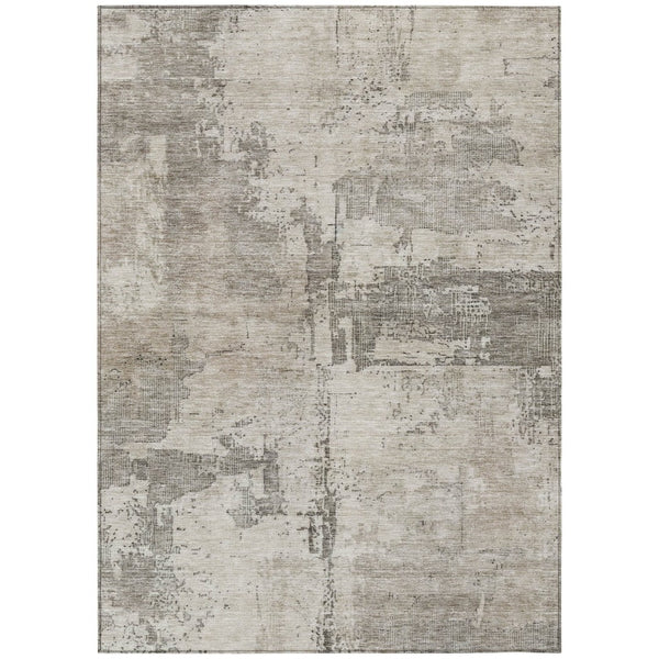 HomeRoots 9' X 12' Linen and Gray Abstract Area Rug - Stylish, Washable Indoor/Outdoor Design for Any Space 606035