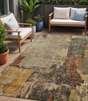 Homeroots 3' Stylish Khaki Charcoal & Terra Cotta Abstract Washable Area Rug For Indoor & Outdoor Spaces 5' X 8' Polyester 606038
