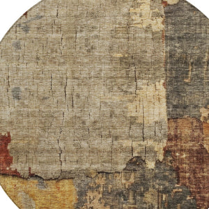 Homeroots 3' Stylish Khaki Charcoal & Terra Cotta Abstract Washable Area Rug For Indoor & Outdoor Spaces 8' Round Polyester 606039