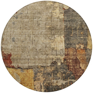 Homeroots 3' Stylish Khaki Charcoal & Terra Cotta Abstract Washable Area Rug For Indoor & Outdoor Spaces 8' Round Polyester 606039