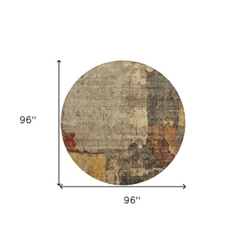 Homeroots 3' Stylish Khaki Charcoal & Terra Cotta Abstract Washable Area Rug For Indoor & Outdoor Spaces 8' Round Polyester 606039