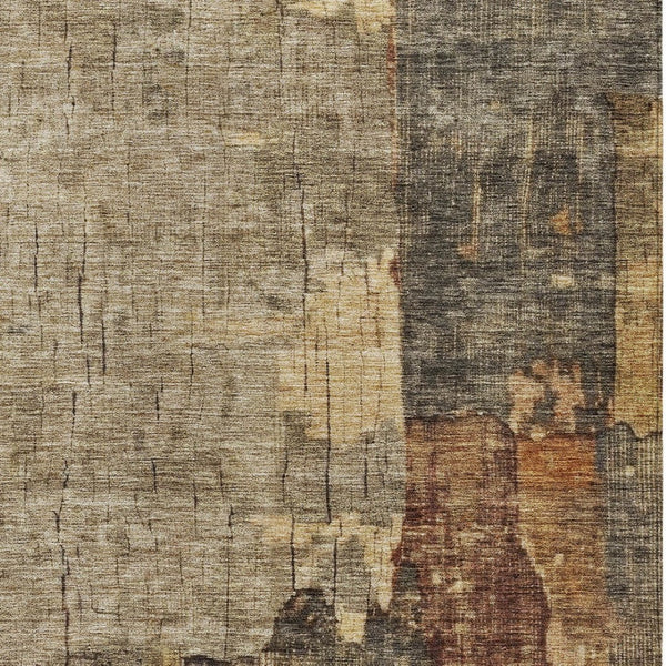 Homeroots 3' Stylish Khaki Charcoal & Terra Cotta Abstract Washable Area Rug For Indoor & Outdoor Spaces 8' X 10' Polyester 606040