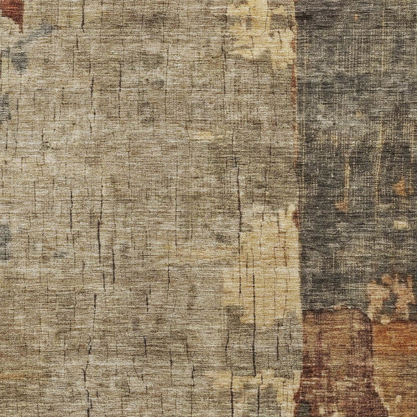 Homeroots 3' Stylish Khaki Charcoal & Terra Cotta Abstract Washable Area Rug For Indoor & Outdoor Spaces 9' X 12' Polyester 606041