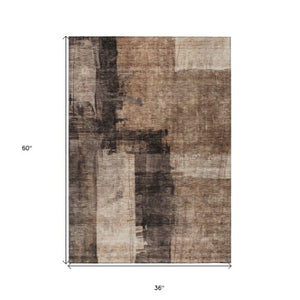 Homeroots 3' Abstract Brown Black And Tan Washable Area Rug For Indoor And Outdoor Use, Durable And Stylish 3' X 5' Polyester 606044