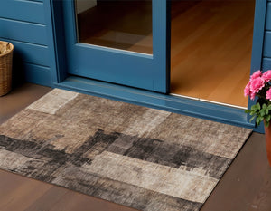 Homeroots 3' Abstract Brown Black And Tan Washable Area Rug For Indoor And Outdoor Use, Durable And Stylish 3' X 5' Polyester 606044