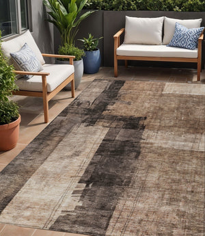 Homeroots 3' Abstract Brown Black And Tan Washable Area Rug For Indoor And Outdoor Use, Durable And Stylish 5' X 8' Polyester 606045