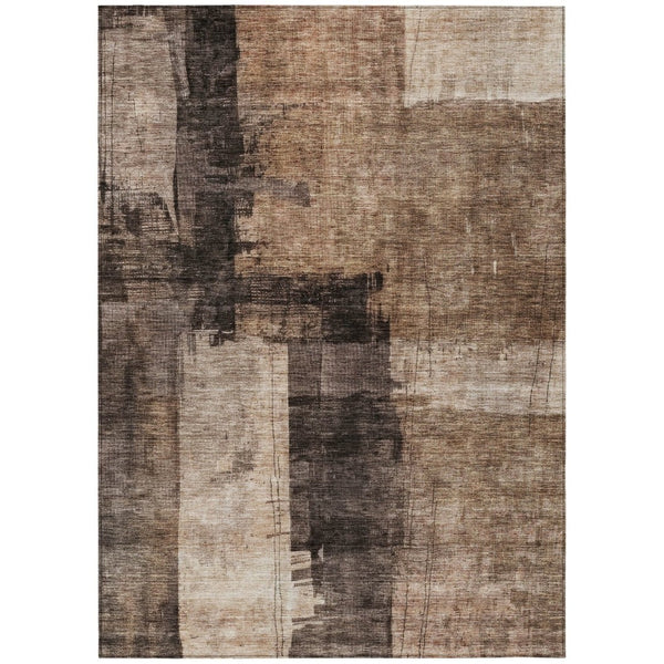 HomeRoots 5' Abstract Washable Area Rug in Brown, Black & Tan - Stylish Indoor/Outdoor Décor for Any Space 5' X 8' 606045