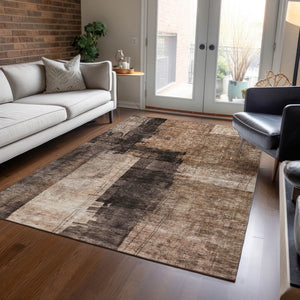 Homeroots 3' Abstract Brown Black And Tan Washable Area Rug For Indoor And Outdoor Use, Durable And Stylish 5' X 8' Polyester 606045