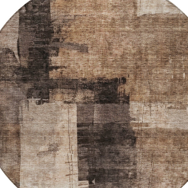 Homeroots 3' Abstract Brown Black And Tan Washable Area Rug For Indoor And Outdoor Use, Durable And Stylish 8' Round Polyester 606046