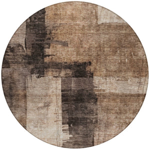 Homeroots 3' Abstract Brown Black And Tan Washable Area Rug For Indoor And Outdoor Use, Durable And Stylish 8' Round Polyester 606046
