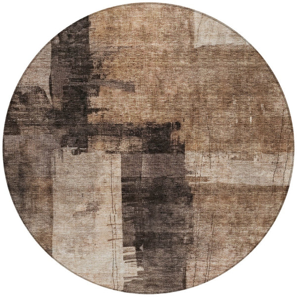 Homeroots 3' Abstract Brown Black And Tan Washable Area Rug For Indoor And Outdoor Use, Durable And Stylish 8' Round Polyester 606046