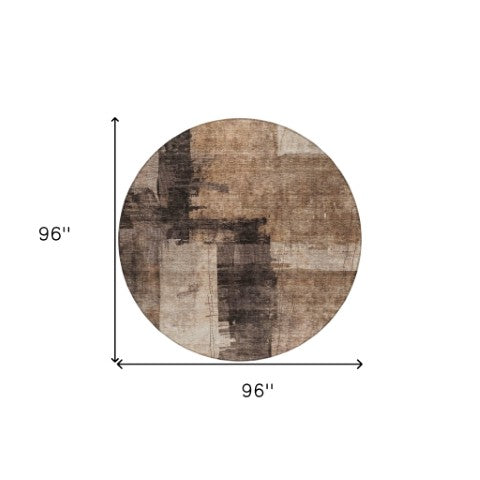 Homeroots 3' Abstract Brown Black And Tan Washable Area Rug For Indoor And Outdoor Use, Durable And Stylish 8' Round Polyester 606046