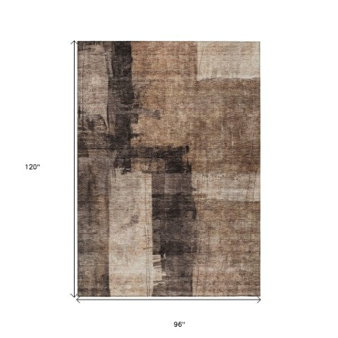 Homeroots 3' Abstract Brown Black And Tan Washable Area Rug For Indoor And Outdoor Use, Durable And Stylish 8' X 10' Polyester 606047