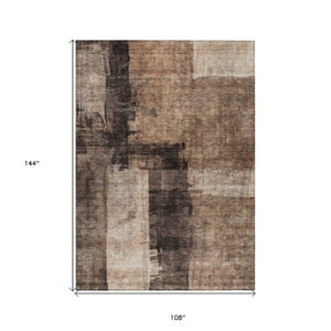 Homeroots 3' Abstract Brown Black And Tan Washable Area Rug For Indoor And Outdoor Use, Durable And Stylish 9' X 12' Polyester 606048