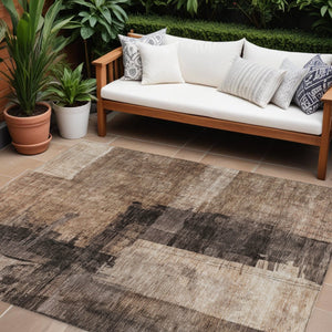 Homeroots 3' Abstract Brown Black And Tan Washable Area Rug For Indoor And Outdoor Use, Durable And Stylish 9' X 12' Polyester 606048