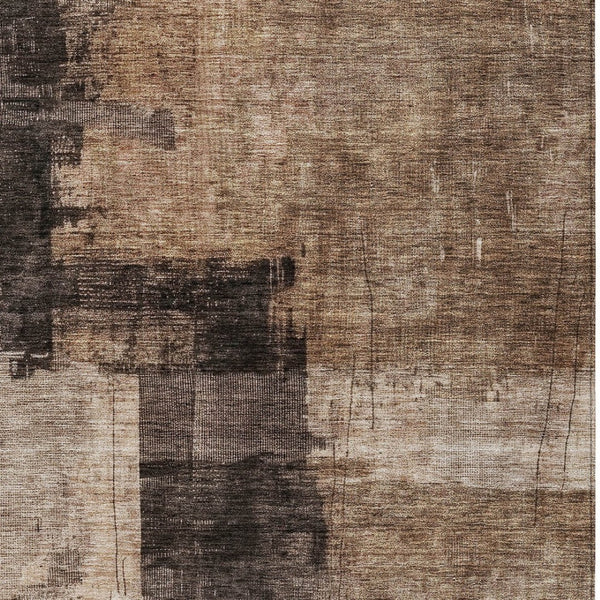 Homeroots 3' Abstract Brown Black And Tan Washable Area Rug For Indoor And Outdoor Use, Durable And Stylish 9' X 12' Polyester 606048