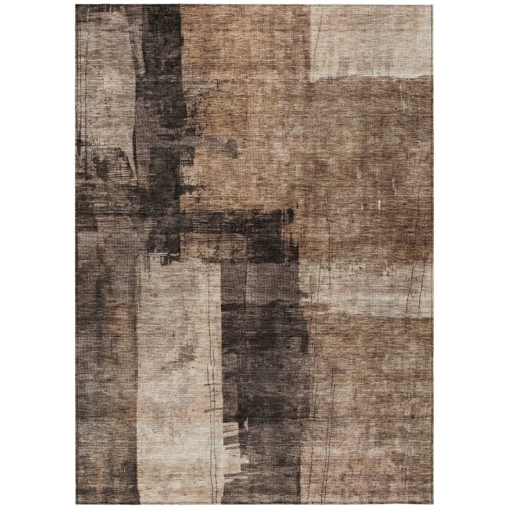 HomeRoots 5' Abstract Washable Area Rug in Brown, Black & Tan - Stylish Indoor/Outdoor Décor for Any Space 10' X 14' 606049