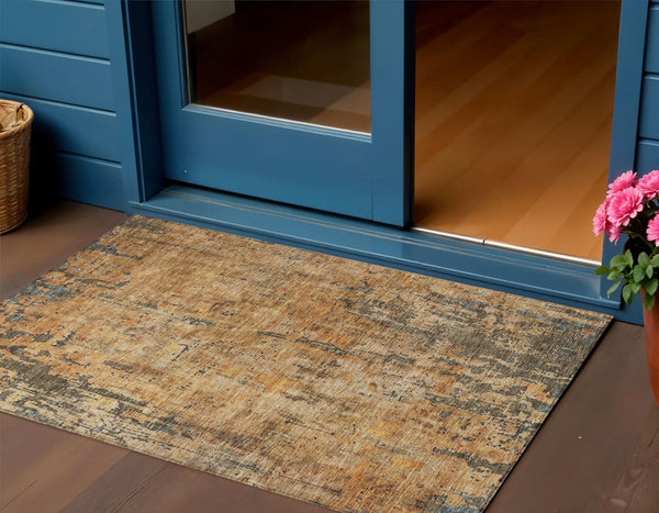 Homeroots 3' Abstract Copper And Brown Washable Indoor Outdoor Rug - Durable, Stylish, Stain Resistant Design 3' X 5' Polyester 606050