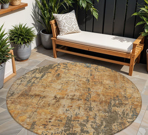 Homeroots 3' Abstract Copper And Brown Washable Indoor Outdoor Rug - Durable, Stylish, Stain Resistant Design 8' Round Polyester 606052