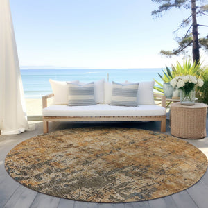 Homeroots 3' Abstract Copper And Brown Washable Indoor Outdoor Rug - Durable, Stylish, Stain Resistant Design 8' Round Polyester 606052