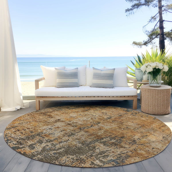 Homeroots 3' Abstract Copper And Brown Washable Indoor Outdoor Rug - Durable, Stylish, Stain Resistant Design 8' Round Polyester 606052