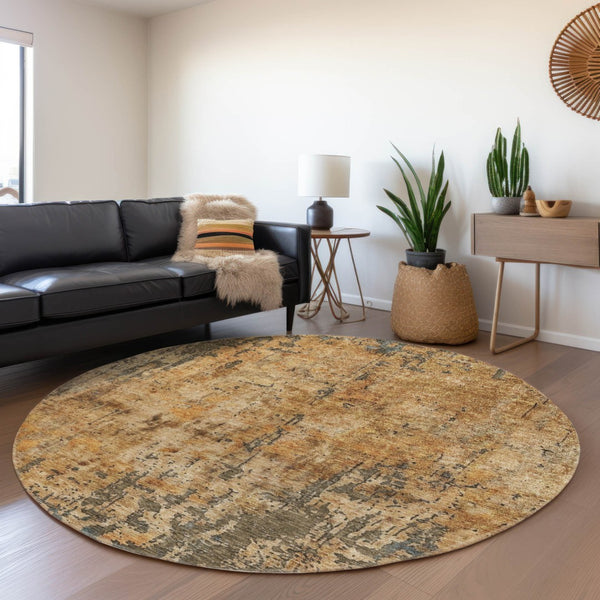 Homeroots 3' Abstract Copper And Brown Washable Indoor Outdoor Rug - Durable, Stylish, Stain Resistant Design 8' Round Polyester 606052