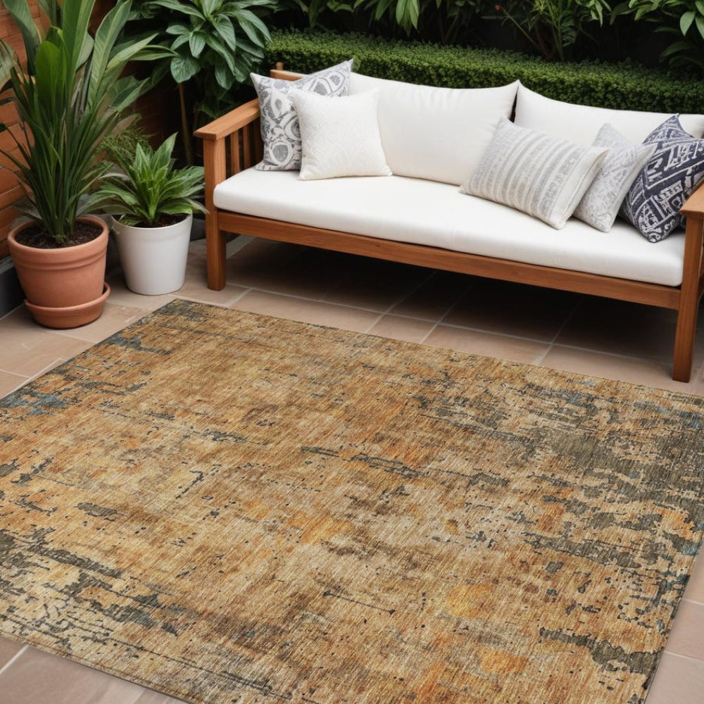 HomeRoots 9' X 12' Copper And Brown Abstract Area Rug – Stylish, Machine Washable, Indoor/Outdoor Durability! 606054