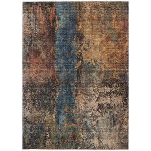 Homeroots 3' Abstract Blue Copper And Brown Washable Area Rug For Indoor And Outdoor Spaces, Stain Resistant 5' X 8' Polyester 606057