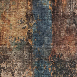 Homeroots 3' Abstract Blue Copper And Brown Washable Area Rug For Indoor And Outdoor Spaces, Stain Resistant 5' X 8' Polyester 606057