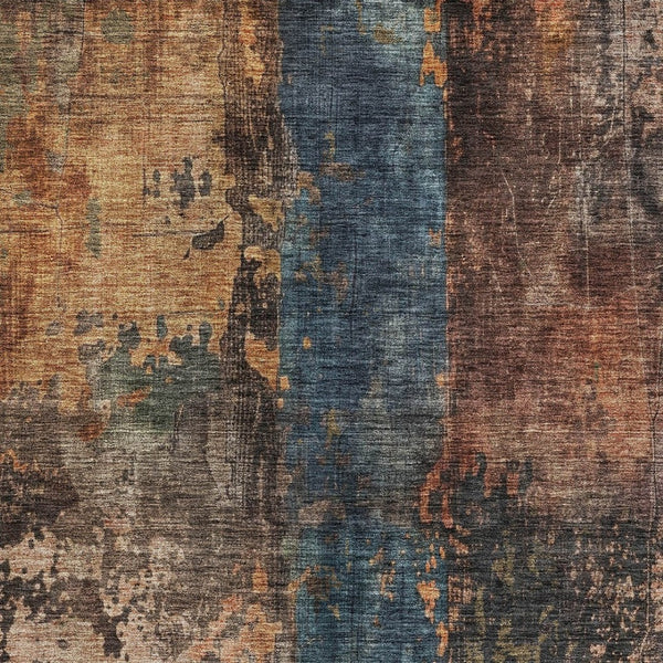 Homeroots 3' Abstract Blue Copper And Brown Washable Area Rug For Indoor And Outdoor Spaces, Stain Resistant 5' X 8' Polyester 606057