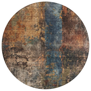 HomeRoots 5' Blue Copper and Brown Abstract Area Rug – Stylish, Washable, Indoor/Outdoor Solution for Modern Homes 8' Round 606058