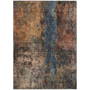 Homeroots 3' Abstract Blue Copper And Brown Washable Area Rug For Indoor And Outdoor Spaces, Stain Resistant 8' X 10' Polyester 606059